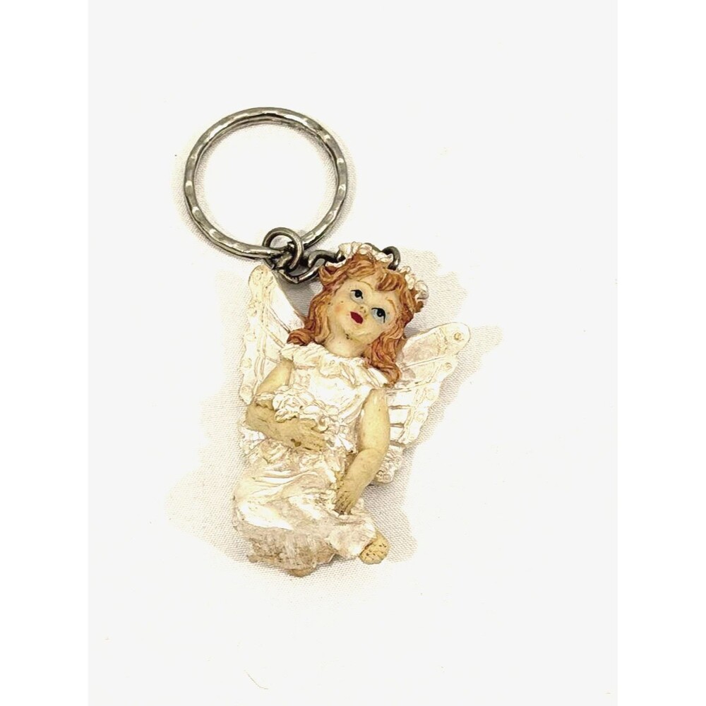 Vintage Angel Keychain Kneeded Angels Pavilion Gift Co. Red Hair Angel Flowers